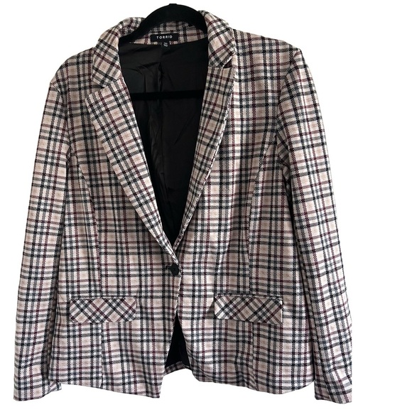 TORRID Studio Double Knit Plaid Blazer Sz 00 or M 10 NWOT office academia preppy - Picture 8 of 12